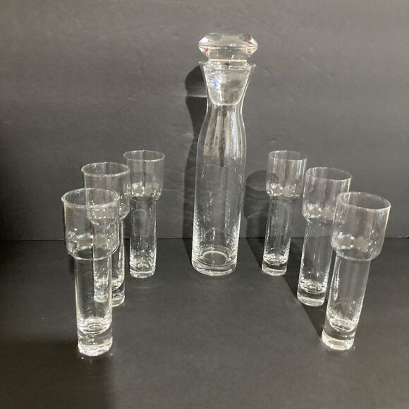 Vintage Czech Glass Grooms Gift Decanter Set With 6 Shot Glasses And Ice Bowl - Picture 7 of 9